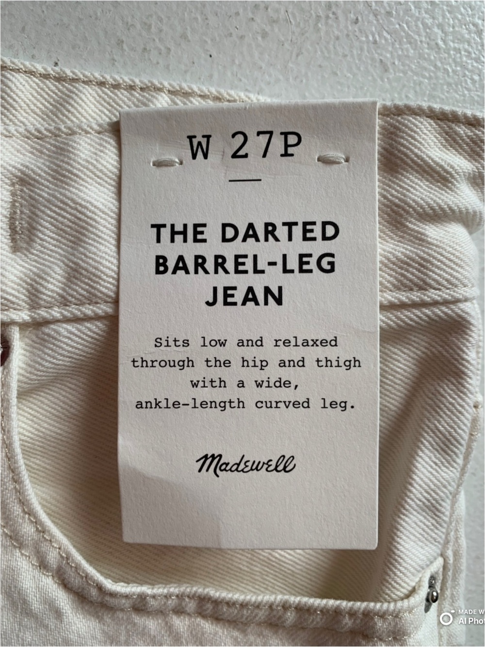 Madewell PETITE The Darted Barrel Jean in Vintage Canvas 27P NWT Cream Summer - Picture 12 of 17